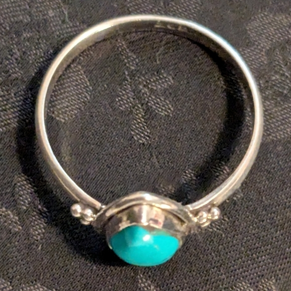 Genuine Reconstituted Turquoise 925 Solid Sterling Silver Ring Size 8 - Picture 4 of 7